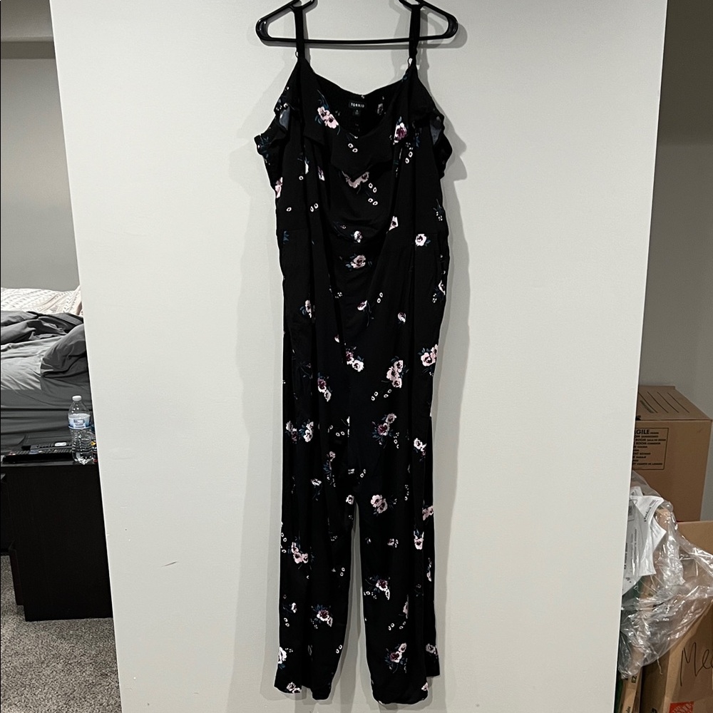 Torrid Black Floral Smocked Jumpsuit